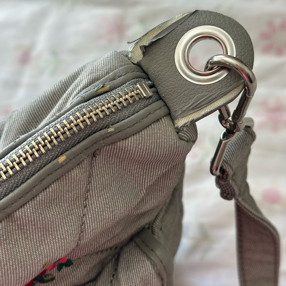 Carson Shoulder Bag In Grey Denim With Embroidered Flowers - Picture 8 of 11